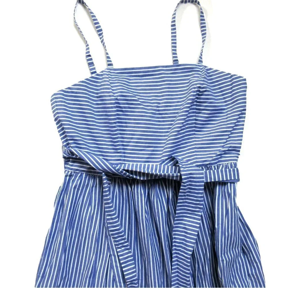 NWT J.Crew Tiered Maxi in Lagoon White Stripes Tie Waist Cotton Sun Dress 8T